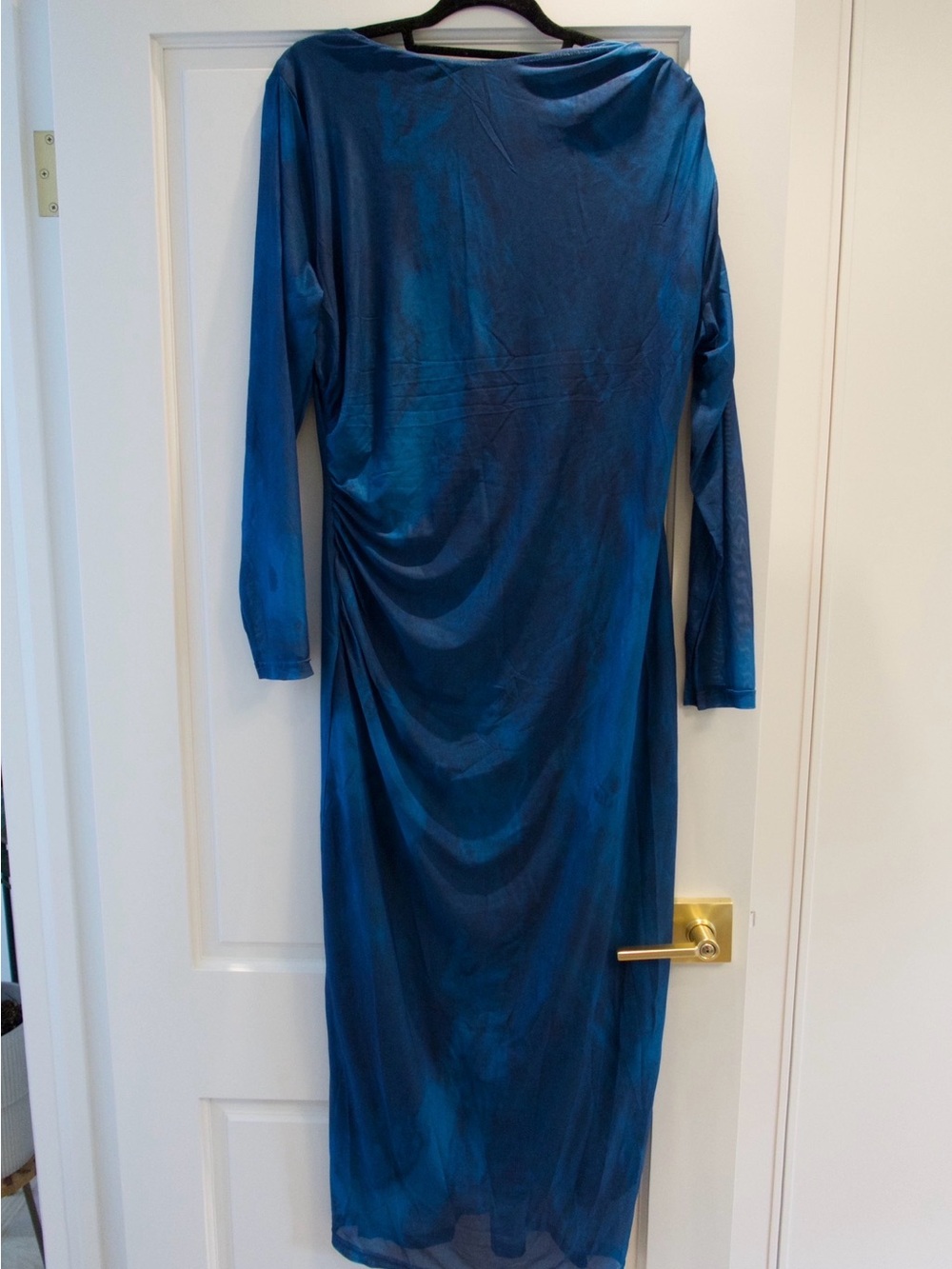 Blue Mesh Long Sleeve Midi Dress